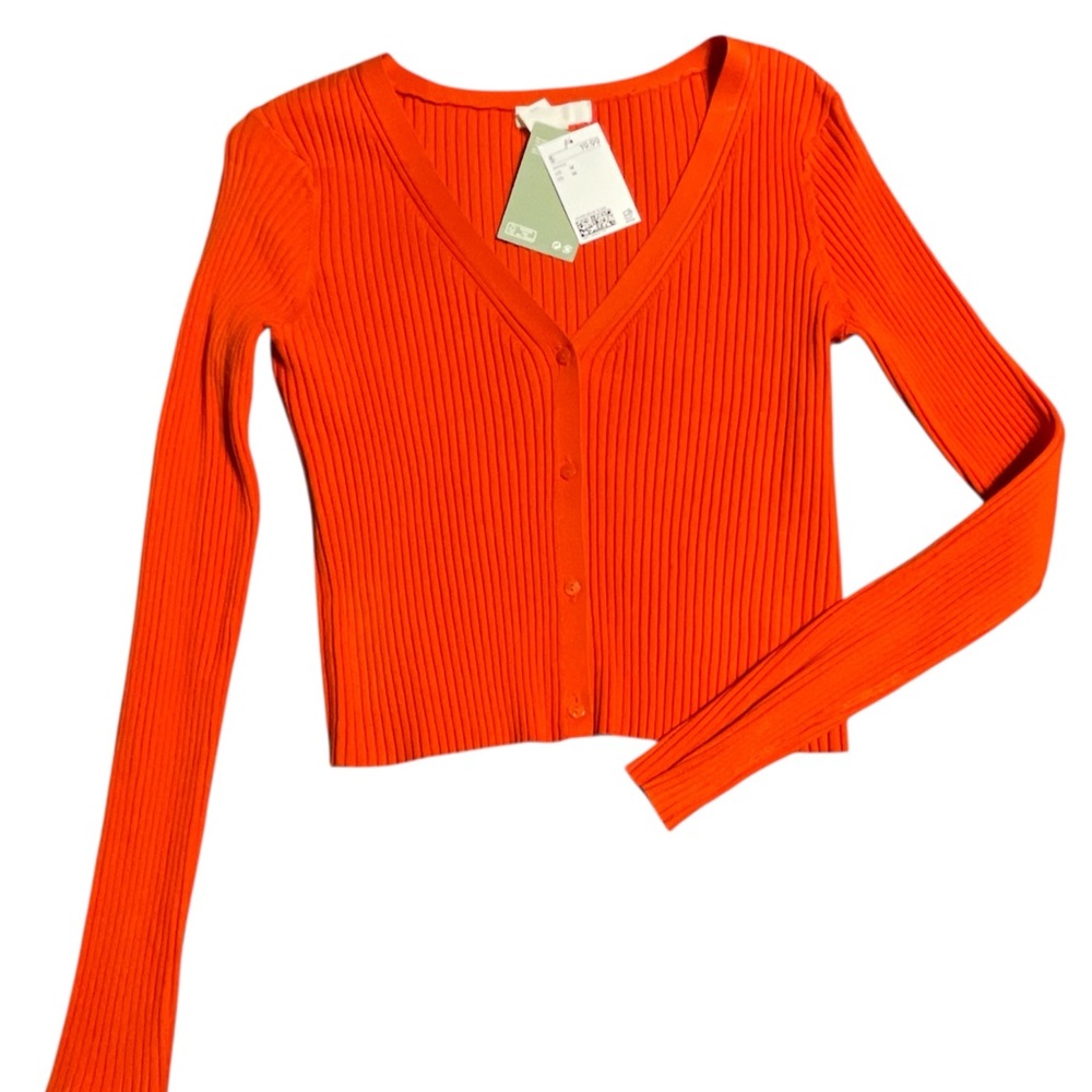 H&M Orange Ribbed Button Down Crop Top